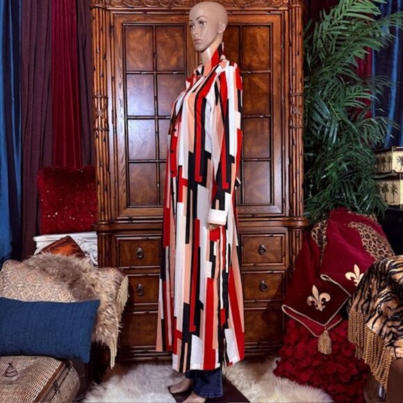 NWOT G by Giuliana Red Multi Stripe Side Slit Belted Maxi Dress Maxi Cardigan - Picture 5 of 16